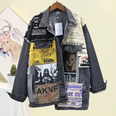 Mittellange Jeansjacke mit Stoffnähten